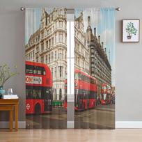 Londono Raudonas Autobusas Pastatas Namas Tiulis Langų Apdaila Skaidrios Užuolaidos Virtuvei Svetainei Miegamojo Užuolaidų Dekoravimas W135 x H114cm