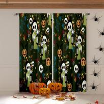 Blackout Cartoon Print Curtains, Halloween Horror, Pumpkin Castle, Bedroom, Restaurant, Party, Festival Decoration W100xH130(CM) folio&Rod pocket black
