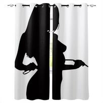 Black And White Lady Shadow Blackout Curtains for Children Kids Home Decor Bedroom Living Room High Shading Window Curtains W135 x H60cm white