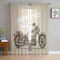 Vintažiniai motociklų permatomi užuolaidos svetainės langui, tiulinės užuolaidos miegamajam, virtuvei, namų dekoravimui, voile draperijos W135 x H115cm x1&Grommet Top black