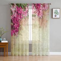 Augalų raudonos gėlės Lapai Retro tiulis Langai Užuolaidos Svetainė Organza Permatomas Voile Užuolaidos Miegamasis Virtuvė Namų dekoras Užuolaidos W135 x H115cm x1&Rod Pocket pink