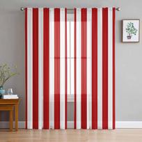 Dryžuotos raudonos permatomos užuolaidos vaikų miegamojo svetainės voile langų užuolaidos tiulio užuolaidos W135 x H114cm red