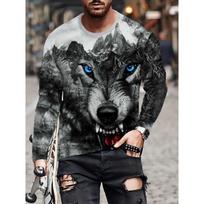 Men's T Shirt  3D Printed Wolf Pattern Tops Casual Comfortable Long Sleeve T Shirt Men's and Women's Fashion Summer T Shirt S gray