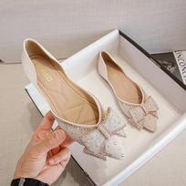 Fashion Women Large Size 34-43 Shoes Glitter Sequins Flats Crystal Ballerinas Ladies Office Dress Slip On Moccasins Bowknot Mary Janes 4.5 abrikosas