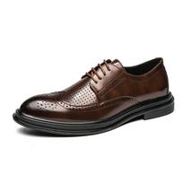 Fashion Fashion Brand Footwear Solid Black Pebble Calfskin Long-wing Brogues Special Lace-up Business TB Leather Shoes 37 ruda