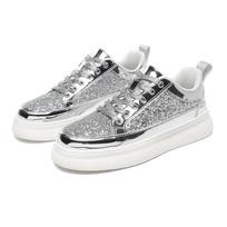 Fashion New Fashion Silver Glitter Sneakers Men Shiny Shoes Spring and Autumn Platform Casual Sneakers Men Couple Skateboard Shoes 2024 36 white