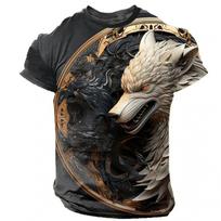 Summer T Shirt For Men Animal Wolf Print Casual Short Sleeve Clothing Fashion Street O-Neck Pullover Oversized Men's T-Shirts S gray