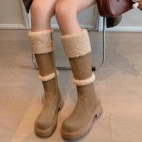 Fashion Thickened Lamb Wool Long Tube Snow Boots for Women New 2024 Autumn Winter Anti-slip Fleece-lined Cotton Shoes Knee High Boots 35 chaki