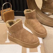 Fashion AJGS Women Australia Boots Designer Ultra Mini Platform Boots Winter New Woman Warm Fur Cow Leather Wool Suede Snow Boots 40 juoda