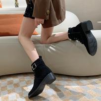 Fashion 2024 Modern Boots Women Spring Autumn Cross-tied Zipper Thick Heels Belt Buckle Shoes Ankle Boots Classic Size 42 35 juoda