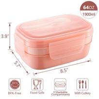 Stackable Bento Box Microwave Lunch Box 3 Layers All-in-One Lunch Containers with Cutlery Set Multiple Grid for Adults & Kids beige