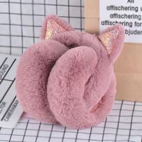 Pliušinės Korėjietiškos Mielos Animacinės Ausinės: Šiltos rudeninės ir žieminės sulankstomos ausinės nuo šalčio moterims ir studentams sequined cat ears rožinė