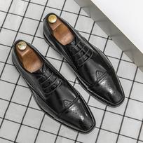 Fashion Men Brock Carving Leather Shoes Dress Business Office Shoe Mens Wedding Party Derby Shoes Pointed Retro Black Oxford Shoes 6 juoda