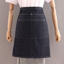 Denim Half-length Short Apron Men Chef Uniform Wear-resistant Portable Pocket Dirt Resistant Cooking Cleaning Aprons Adult Trend OneSize