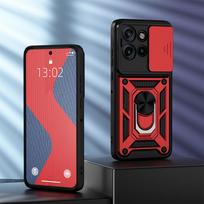 KEYSION Shockproof Case for Motorola Edge 50 Neo 5G Slide Camera Protection Ring Stand Phone Back Cover for MOTO Edge 50 Neo 5G for Edge 50 Neo raudona