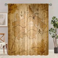 2 pieces - Map - Printed curtain - Polyester material - suitable for bedroom, living room, study private curtain 30inchx65inchx2Pcs