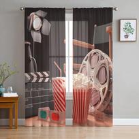 Popcorn Movie Glasses Sheer Curtains Living Room Window Tulle Curtains For Bedroom Kitchen Home Decoration Voile Drapes W135 x H115cm x1&Grommet Top white