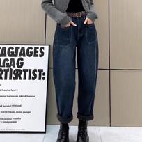 Retro Plus Velvet High-waisted Harem Jeans Women's Autumn and Winter Plus Size Loose Harem Straight Jeans XXXXXL