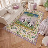 European Colorful Horse Area Rugs Artistic French Creative Living Room Large Area Carpet Flower Rug Retro Animal Study Rugs 40X60cm-16x24in