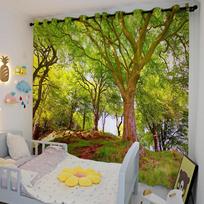 Nordic Landscape Forest Green Yellow Forest Hotel Bedroom Living Room Study Room Window Curtain Shade Cloth High Shading New W55 X H120cm X 2&HOOK gray