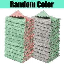 Double-layer Microfiber Dish Cloths Kitchen Cleaning Towels Super Absorbent Coral Fleece Dishcloths Rags Soft Washing Towels 1pc white