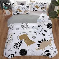Cartoon Dinosaur Duvet Cover Animal Bedding Set Microfiber 3D Print Comforter Cover For Kids Girl Boy Bedroom Double Single Size EU single(135x200cm) gray