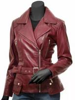 Stylish Burgundy Real Soft Lambskin Leather Motorcycle Style Women's Jacket XS bordinė