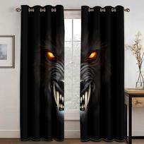 Dark Animal Skeleton Pattern Cool Boy Bedroom Living Room Balcony Home Decoration Curtains 100W130H(CM)40x51in&Grommet Top gray
