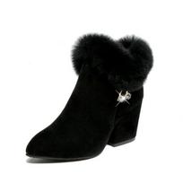 Fashion Boots Women Fur Winter Warm Pointed Ankle Zipper Women Comfortable Shoes 35 pilka