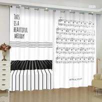 2pcs New Modern Light Luxury Note Piano Key Curtain Transparent Curtain for Music Dance Studio Living Room Bedroom Floor Windows 100W130H(CM)40x51in&Grommet Top white