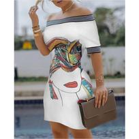 One-shoulder Digital Print Slim Sexy Pencil Skirt Dress S balta