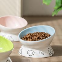 Ceramic Cat Feeder Bowl Dish, Food Container, Smooth Surface Easily Wash Cats And Water Raised mėlyna