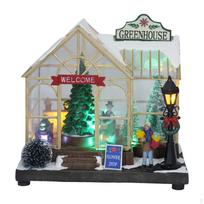 Christmas Houses Village, LED Greenhouse Scene Decor Lights up Glowing Music gray