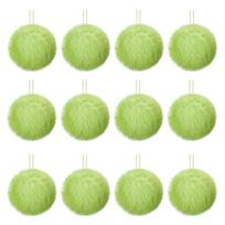 12PCS Plush Christmas Ball Decoration Lime Green Furry Christmas Ball Ornaments Furry Elf Ornaments Christmas Hanging Decor
