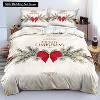 3D Linksmų Kalėdų baltos patalynės komplektai XMAS antklodžių / antklodžių užvalkalų rinkinys Poliesterio antklodės užvalkalas King Queen Full Twin Red Bow Beige EU single(135x200cm) white
