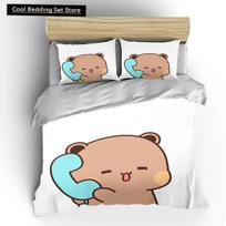 3D Bubu Dudu Cartoon Cute Bear Kawaii Christmas Gift King Twin Double Child Bedding Set Microfiber or Polyester Duvet Cover Set EU single(135x200cm)