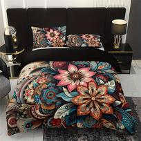 Bohemian Mandala Floral Bedding Set: 3 Pieces (1 Duvet Cover + 2 Pillow Cases) - No Pillow Inserts Included EU Twin135x200cm brown