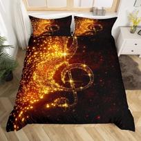 Music Notes Duvet Cover King Queen Glittering Guitar Musical Instrument Bedding Set Starry Comforter Cover Galaxy Quilt Cover 70x133cm 2pcs beige