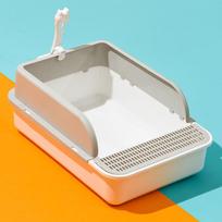 Premium Oversized Splash-Proof Cat Litter Box - Durable Plastic, Perfect for Large Cats Medium 42x30x17cm balta/pilka spalva