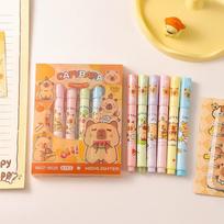 6Pcs Cartoon  Capybara Highlighter Set Marking Pen Cute Hand Account Pen Student Stationery Office Supplies Gifts beige