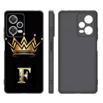 Auksinės Karūnos Raidės Juodas Silikoninis Telefono Dėklas Xiaomi Redmi Note 9 10 11 11S 11T 12 13 Pro 5G Plus 9S 10S 12S Redmi Note13 ProPlus black