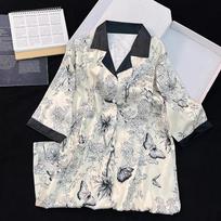 Flower & Butterfly Print Women's Nightskirt Elegant Herringbone Twill Shirt Skirt  New SummerSleepskirt M juoda