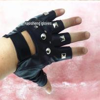 Vyriškos natūralios odos pirštinės be pirštų su kniedėmis, skirtos punk gatvės šokiams faux leather juoda