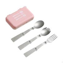 Camping Cutlery Set Utensils Folded Stainless Steel with Storage Case Flatware Outdoor rožinė