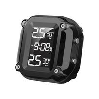 Motorcycle TPMS Wireless Motorbike Tire Tyre Temperature Pressure Monitoring Alarm System with 2 External Sensors USB Charging Black