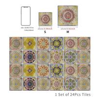 24PCS Moroccan Wall Sticker Self-adhesive Tile Stickers for Kitchen Bathroom Mandala Patterned Art Waterproof Wall Sticker Decal 10x10cm