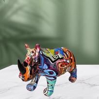 Majestic Rhino Figurine: Elegant Wildlife Sculpture for Modern Home Decor Graffiti gray