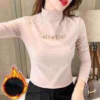 Plaušinis Velvett Šiltas Pusiau Apykaklės Pagrindinis Marškinėlis Moterims Ruduo ir Žiema Universalus Naujas Ilgomis Rankovėmis T-shirt Moteriški Viršutiniai Drabužiai Madingas 3XL gray
