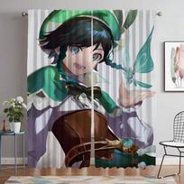 Genshin Impact Curtains for Living Room Curtain Home Interior Curtains 2 Pieces Shades Halloween Decoration Partition Kitchen W50xH70cmx2pcs-CL black