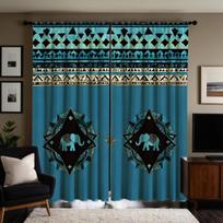 2pcs HD Thai plaid elephant decorative curtain Blue tie digital printed curtain Home decoration style Decoration living room W52H63inchW132H160cm